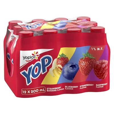 Yoplait Yop 1% Drinkable Yogurt Pack, Strawberry, Blueberry, Raspberry, and Strawberry Banana, Yogurt Drinks 12x200.0 ml, $0.62/100ml