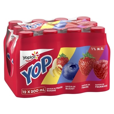 Yoplait Paquet de yogourts à boire Yoplait Yop 1 %, fraises, bleuets, framboises et fraises-bananes, boissons au yogourt 12x200.0 ml, 0,60 $/100ml