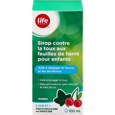 Life Sirop contre la toux aux feuilles de lierre pour enfants, saveur de cerise 100 ml, 7,99 $/100ml