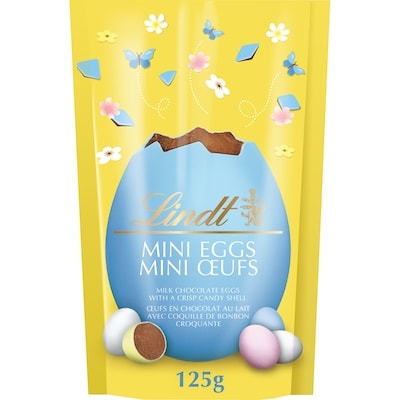 Lindt Mini-œufs enrobés de bonbons au chocolat au lait, sachet 125 g, 6,40 $/100g