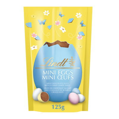 Lindt Mini-œufs enrobés de bonbons au chocolat au lait, sachet 125 g, 6,40 $/100g