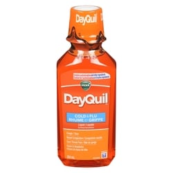 Vicks DayQuil rhume, grippe, congestion, sans somnolence, maux de tête, fièvre, mal de gorge, courbatures et douleurs mineures, tête lourde, toux 354 ml, 4,52 $/100ml