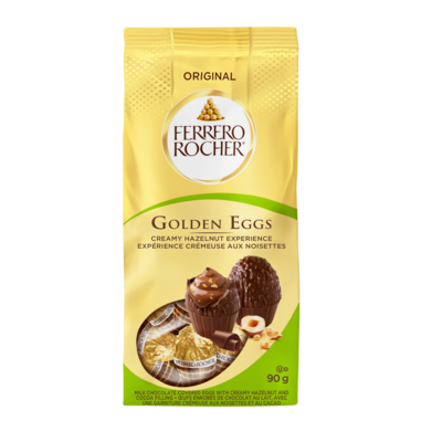 FERRERO ROCHER FERRERO ROCHER Golden Eggs, œufs enrobés de chocolat au lait, avec une garniture crémeuse aux noisettes et au cacao, 10 chocolats, 90 g 90 g, 6,11 $/100g