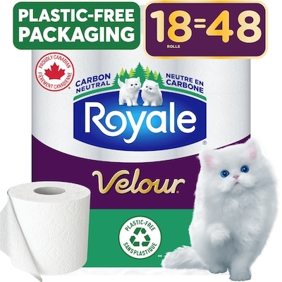 Royale Velour Toilet Paper, 18 Equal 48 Rolls in Plastic Free Packaging, 190 Sheets / Roll 18x190.0 ea, $0.01/1ea