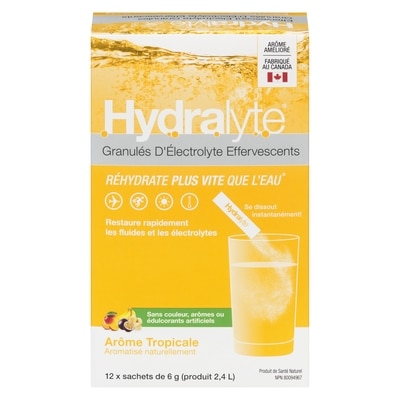 Hydralyte Granulés d'electrolyte effervescents saveur tropicale 12 ea, 1,58 $/1ch