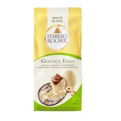 Golden Eggs, White Chocolate covered eggs with creamy hazelnut & cocoa filling, 10 Chocolates