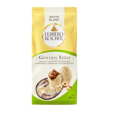 FERRERO ROCHER Golden Eggs, White Chocolate covered eggs with creamy hazelnut & cocoa filling, 10 Chocolates 90 g, $6.11/100g