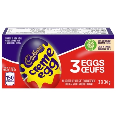 Cadbury Creme Eggs Milk Chocolate with Soft Fondant Centre Candy 102 g, $4.90/100g
