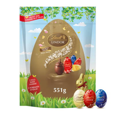 Lindt LINDOR Assortiment d’œufs et de mini-œufs en chocolat, sachet 551 g, 4,72 $/100g