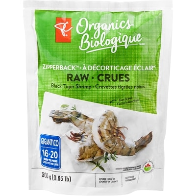 PC Organics Zipperback Raw Black Tiger Shrimp 300 g, $5.17/100g