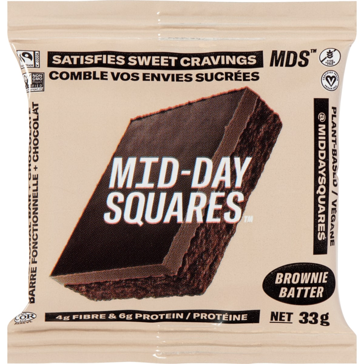 Midday Squares Chocolate Bar, Brownie Batter (Case) 12x33.0 g, $7.57/100g