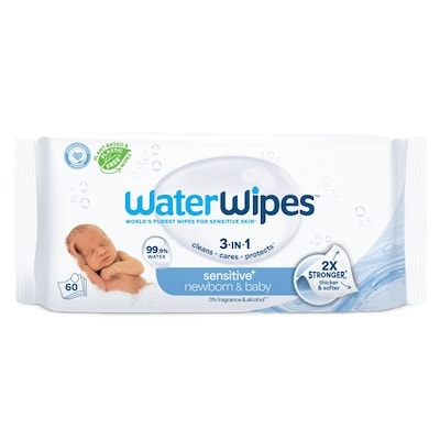 WaterWipes Sensitive+ Newborn & Baby Wipes, 3-In-1 Cleans, Cares, Protects, 99.9% Water, Unscented & Hypoallergenic, 60 Count 60 ea, $0.13/1ea