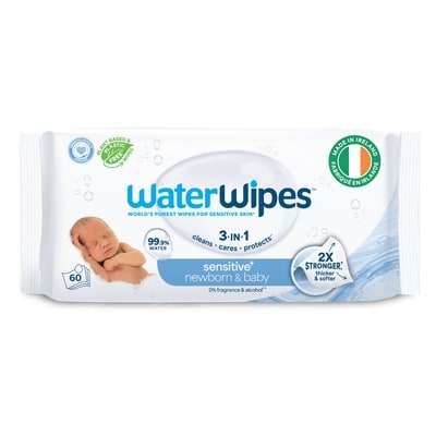 WaterWipes Sensitive+ Newborn & Baby Wipes, 3-In-1 Cleans, Cares, Protects, 99.9% Water, Unscented & Hypoallergenic, 60 Count 60 ea, $0.10/1ea