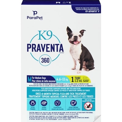 K9 Praventa 360 Topical Flea and Tick Treatment for Dogs 4.6kg to 11kg, Single Dose 1 ea, $21.89/1ea