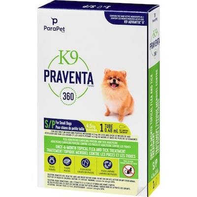 Traitement topique mensuel contre les puces et les tiques pour chiens pesant jusqu’à 4,5 kg, dose unique