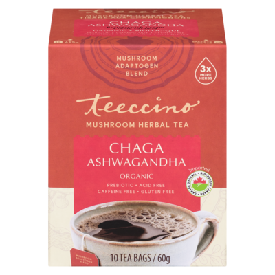Teeccino Mushroom Herbal Tea Chaga Ashwagandha Organic 60 g, $19.98/100g