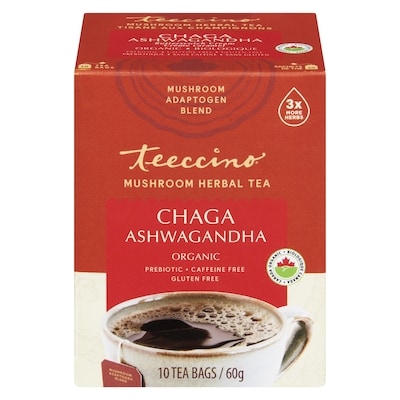 Teeccino Mushroom Herbal Tea Chaga Ashwagandha Organic 60 g, $17.50/100g