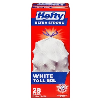 Hefty Ultra Strong White Bags With Drawstring Tall 50 L 28 ea, $0.29/1ea
