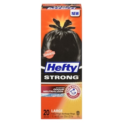 Hefty Strong Easy Flaps Garbage Bags Large 77 L 20 ea, $0.35/1ea