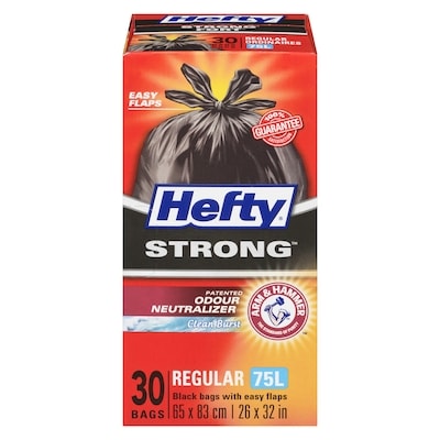 Hefty Strong Easy Flaps Garbage Bags Regular 75 L 30 ea, $0.23/1ea