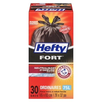 Hefty Fort sacs à ordures à rabat facile ordinaires 75 l 30 ea, 0,25 $/1ch