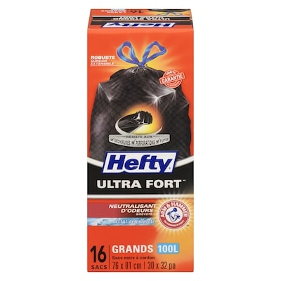 Hefty Ultra fort sacs à ordures à cordon grands 77 l 16 ea, 0,47 $/1ch