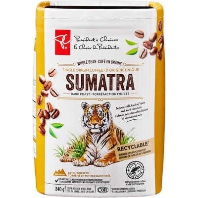 le Choix du Président Café d’origine unique Sumatra torréfaction foncée en grains PCᴹᴰ 340 g, 3,53 $/100g