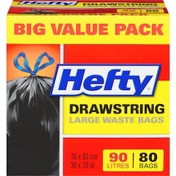 Drawstring Large Waste Bags Big Value Pack 90 L