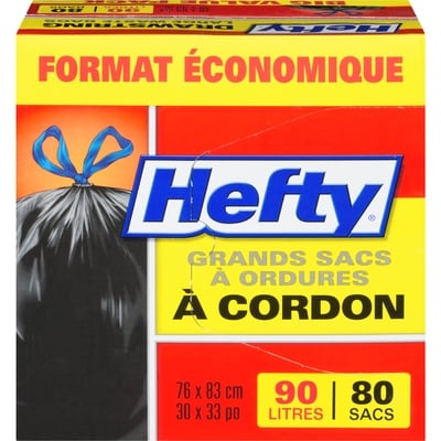 Hefty À cordon grands sacs à ordures format économique 90 l 80 ea, 0,30 $/1ch