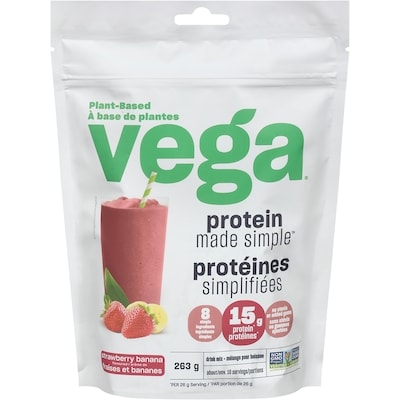 Vega Mélange pour boisson arôme de fraises et bananes 263 g, 6,84 $/100g