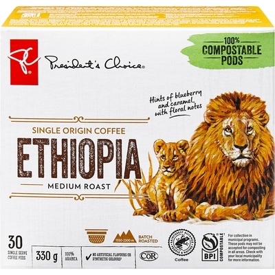 President's Choice PC® Ethiopia Single Origin Medium Roast Single Serve Coffee Pods 30 ea, $0.77/1ea