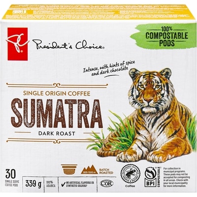 President's Choice PC® Sumatra Single Origin Dark Roast Single Serve Coffee Pods 30 ea, $0.77/1ea