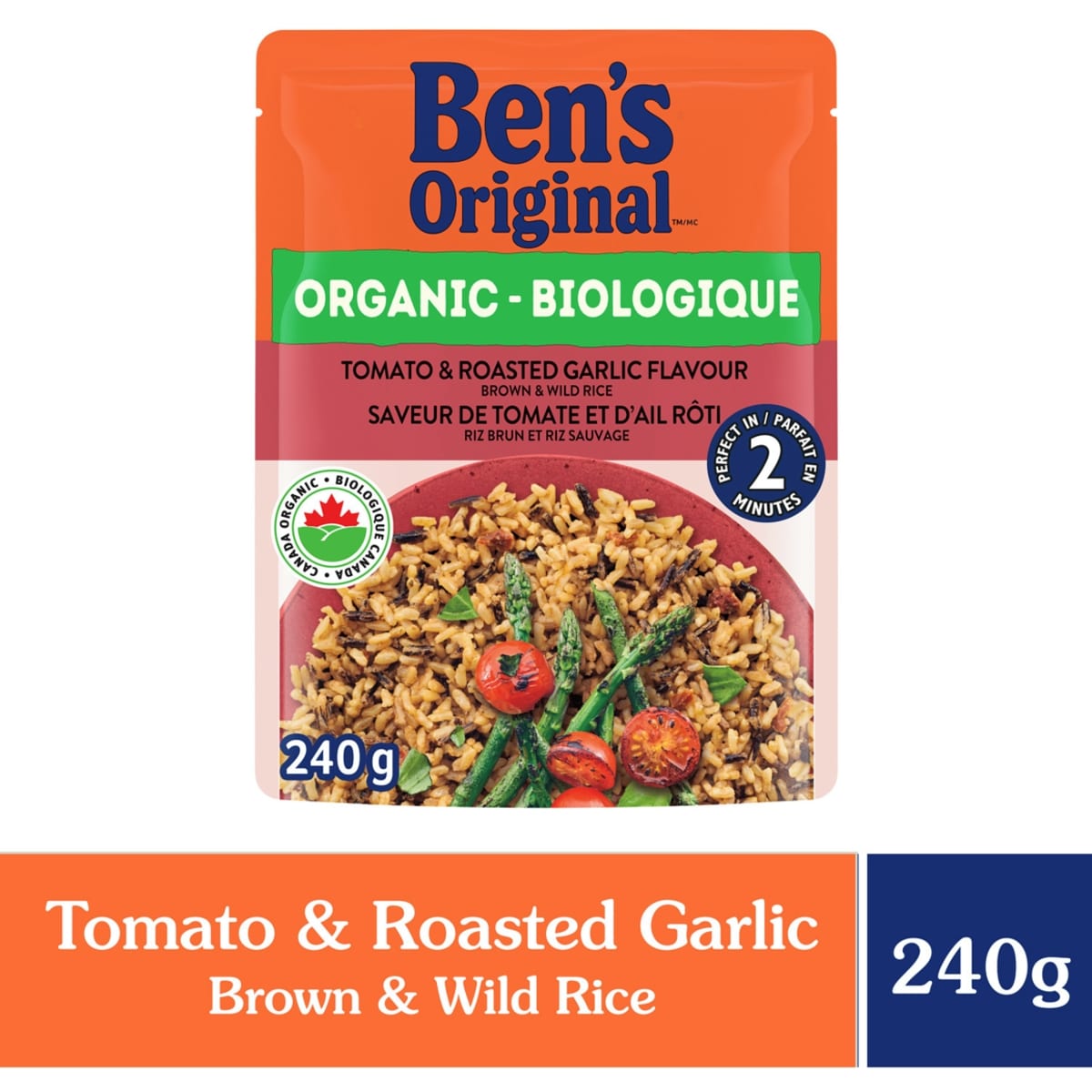 Bens Organic Tomato & Roasted Garlic Flavour Brown & Wild Rice 240 g, $1.79/100g
