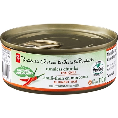 President's Choice Plant Based Tunaless Chunks With Thai Chili 110 g, $1.81/100g