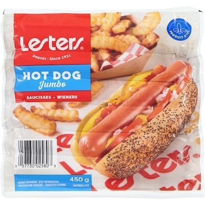 Lesters Wieners Hot Dog Jumbo 450 g, $1.33/100g