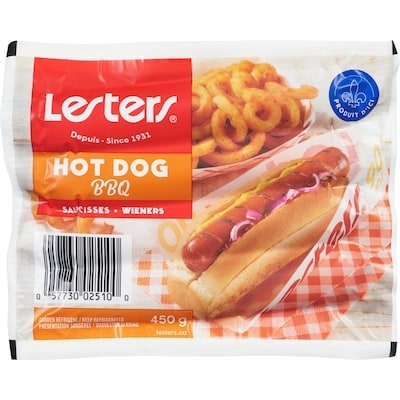 Lesters Hot Dog Wieners Bbq 450 g, $1.33/100g