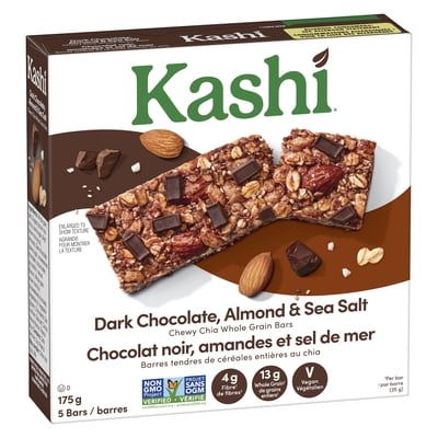 Barres tendres de céréales entières de chia chocolat noir, amandes et sel de mer