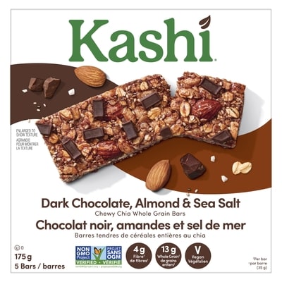 Barres tendres de céréales entières de chia chocolat noir, amandes et sel de mer