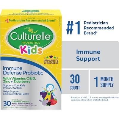 Culturelle Kids Immune Defense Probiotic, Mixed Berry Flavour, 30 Chewable Tablets 30 ea, $1.18/1ea