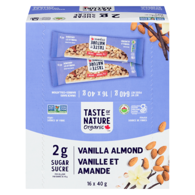 Taste of Nature Barres collation vanille et amande 16 barres 16x40.0 g, 5,15 $/100g