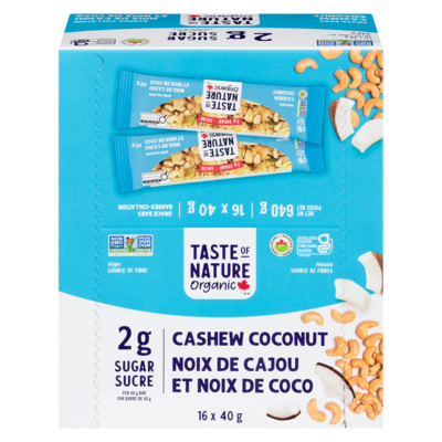 Taste of Nature Snack Bars Coconut Cashew (Case) 16x40.0 g, $4.53/100g