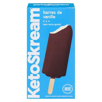KetoSkream Barre-dessert glacée enrobée de chocolat noir arôme de vanille 1 ea, 9,99 $/1ch