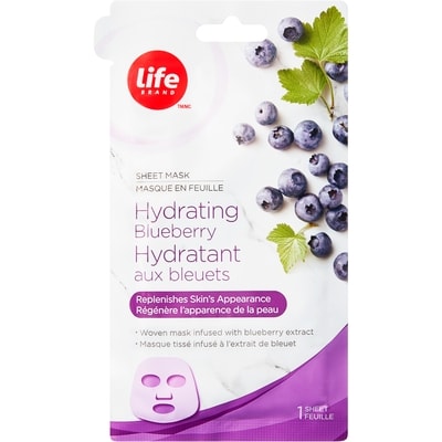 Life Masque en feuille hydratant aux bleuets 1 ea, 2,00 $/1ch