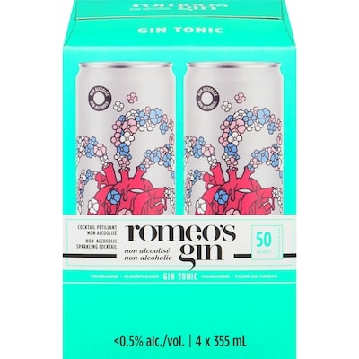 Romeo's Gin Gin Tonic Sparkling Cocktail Non-Alcoholic Mandarine + Elderflower 4x355.0 ml, $0.74/100ml