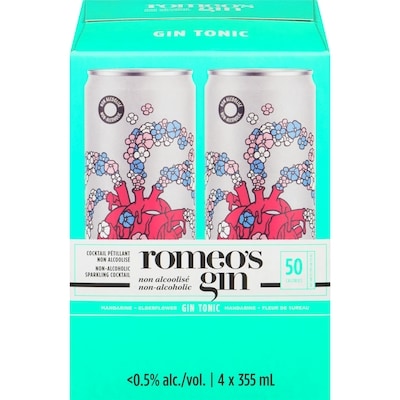 Romeo's Gin Gin tonic cocktail pétillant non alcoolisé mandarine + fleur de sureau 4x355.0 ml, 0,74 $/100ml