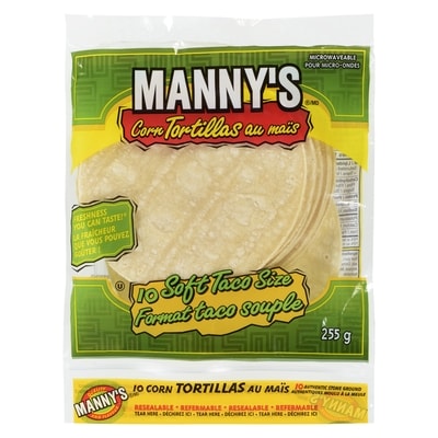 Manny's Corn Tortillas Soft Taco Size 255 g, $1.29/100g