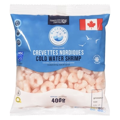 Blue Tide Cold Water Shrimp 400 g, $3.50/100g