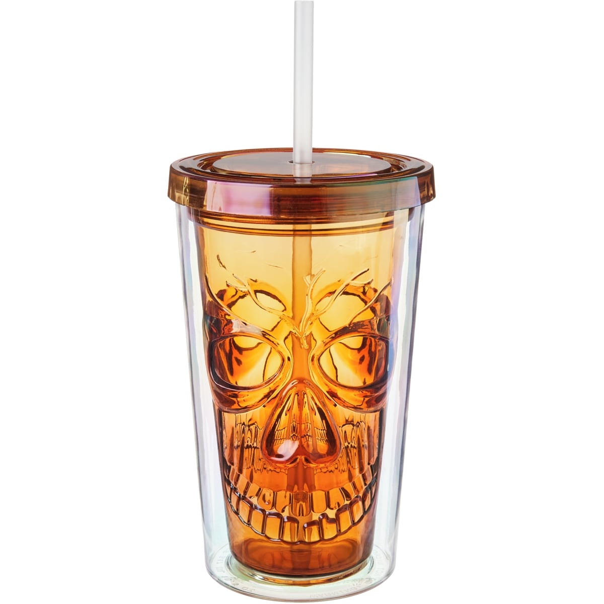 null Gobelet à paroi double en forme de crâne avec paille de 18 oz, ambre 1 ea, 5,00 $/1ch