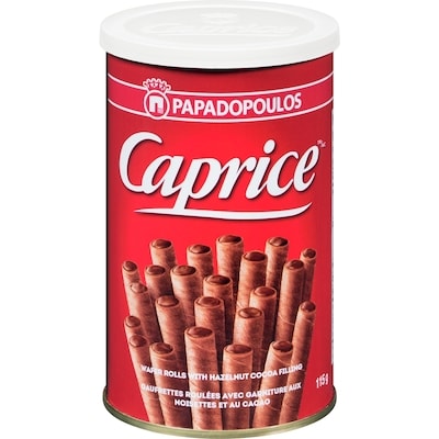 Papadopoulos Caprice gaufrettes roulées avec garniture aux noisettes et au cacao 115 g, 3,03 $/100g