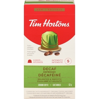 Tim Hortons Café moulu espresso décaféiné 10 ea, 0,90 $/1ch
